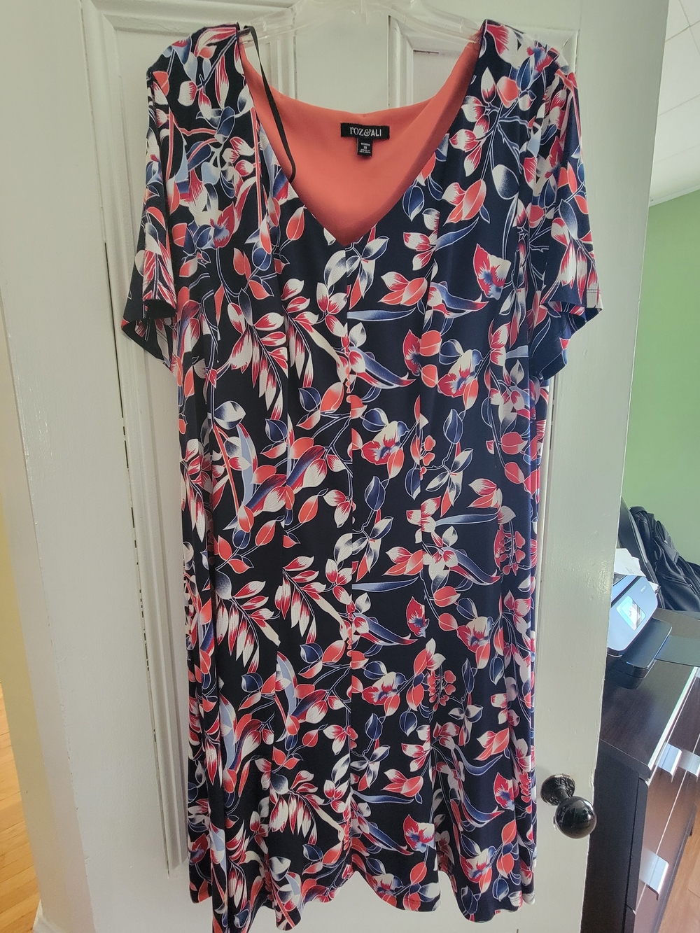Roz & Ali Navy Dress with Coral Lining and White Floral Print
